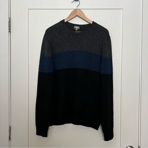 Uniqlo Heattech Sweater Mens Large Black Gray Stripe Knit Crew Neck Long Sleeve